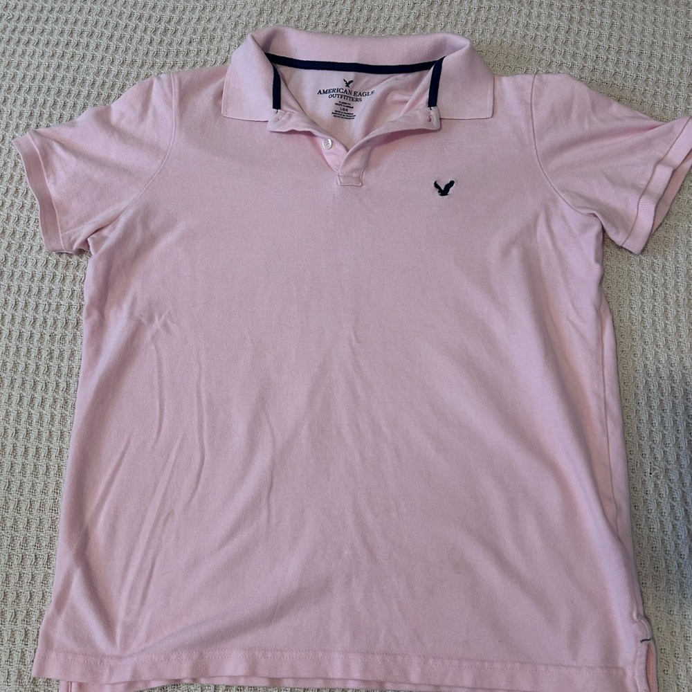 American Eagle Outfitters Pink Polo Shirt with Navy Logo